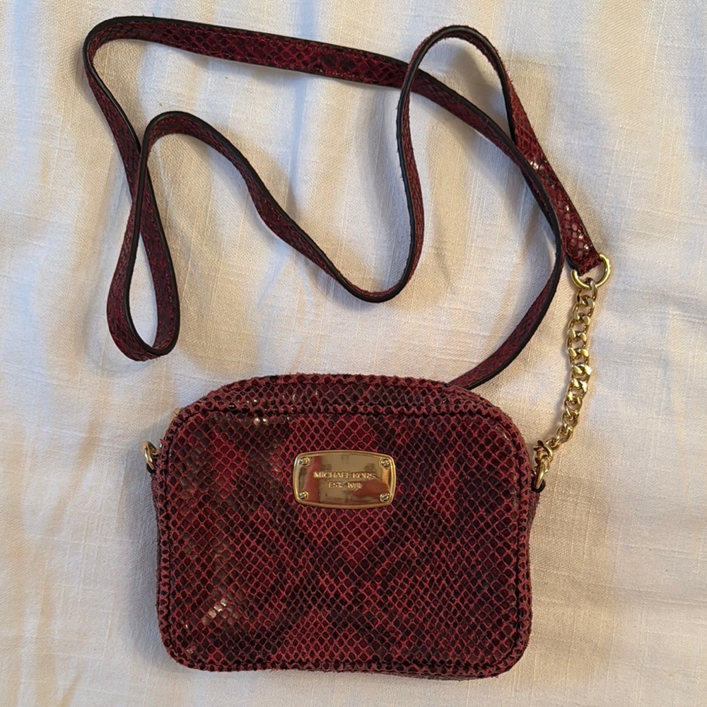 Michael Kors Red Crossbody Bag with Textured Snakeskin Pattern